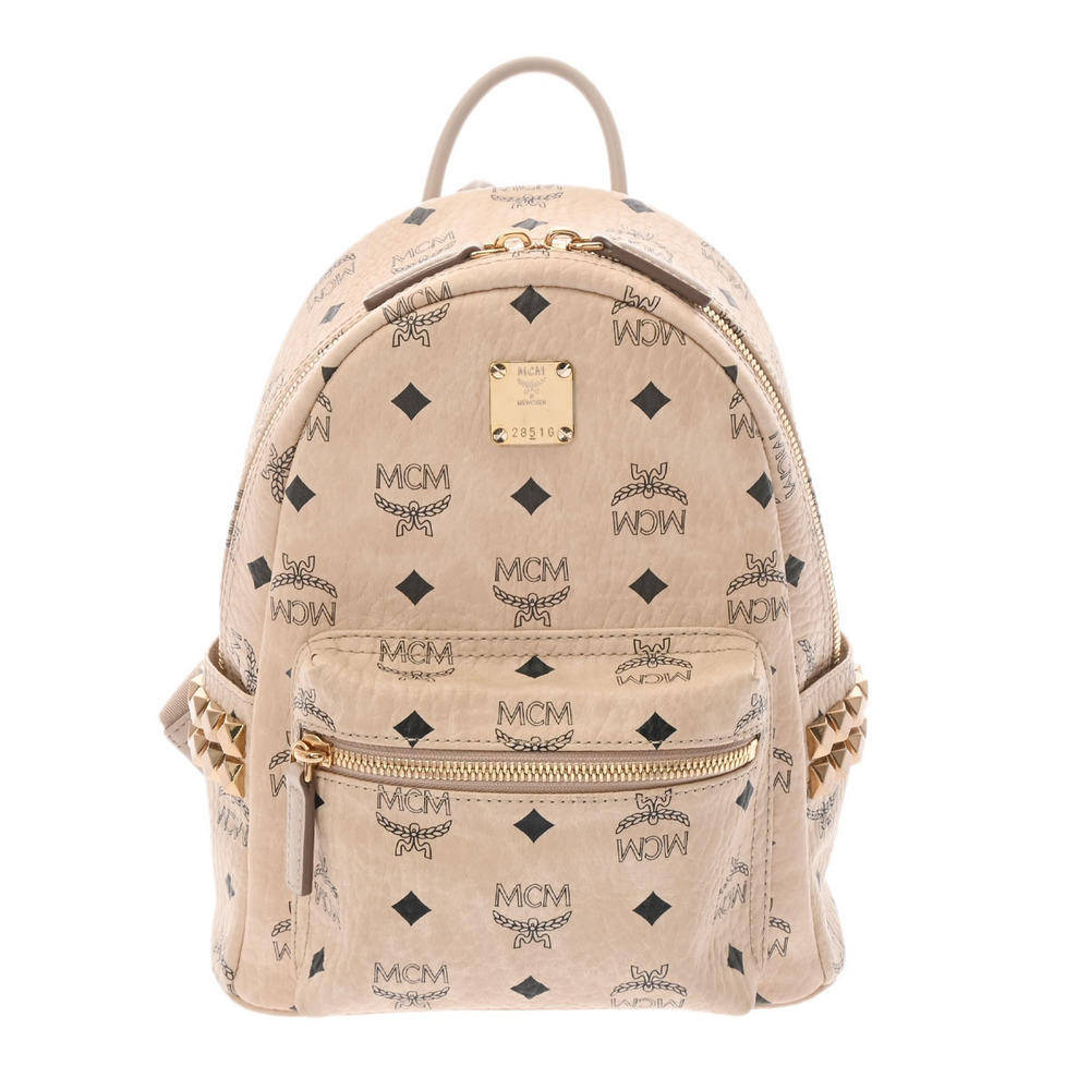 Mcm Backpack Side Studs Gold Hardware Calf Rucksa… - image 1